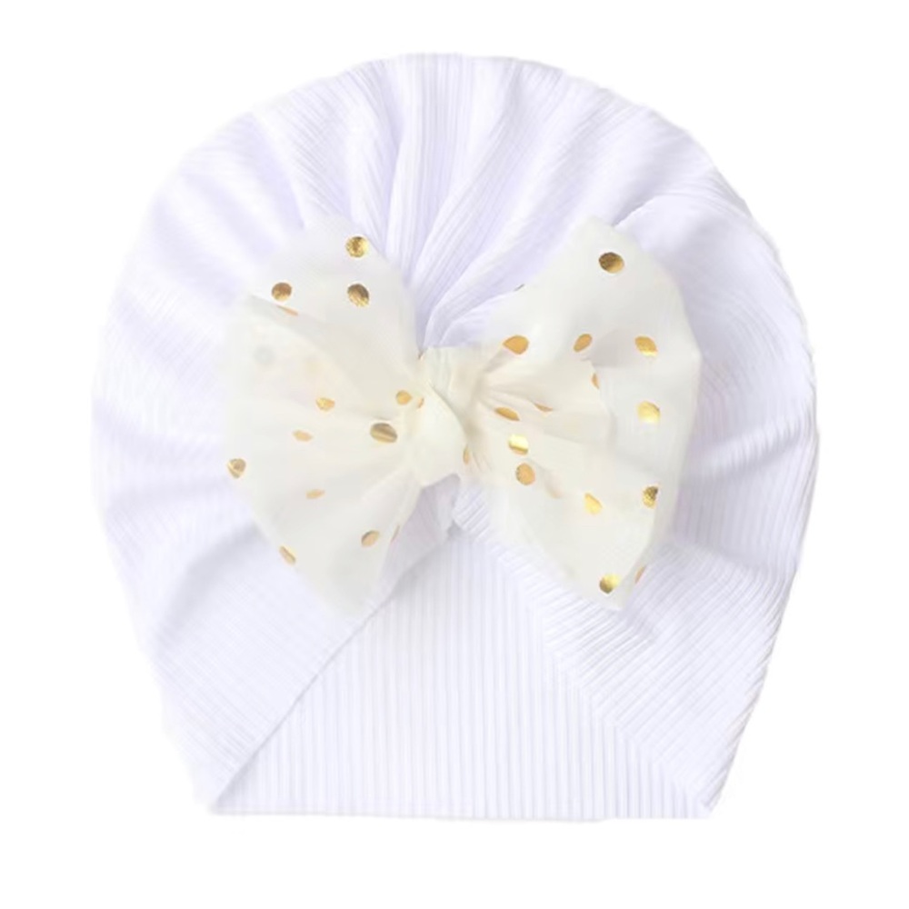 Newborn Infant Polka Dot Print Bow Elastics Head Wrap Hat Turban Headwear